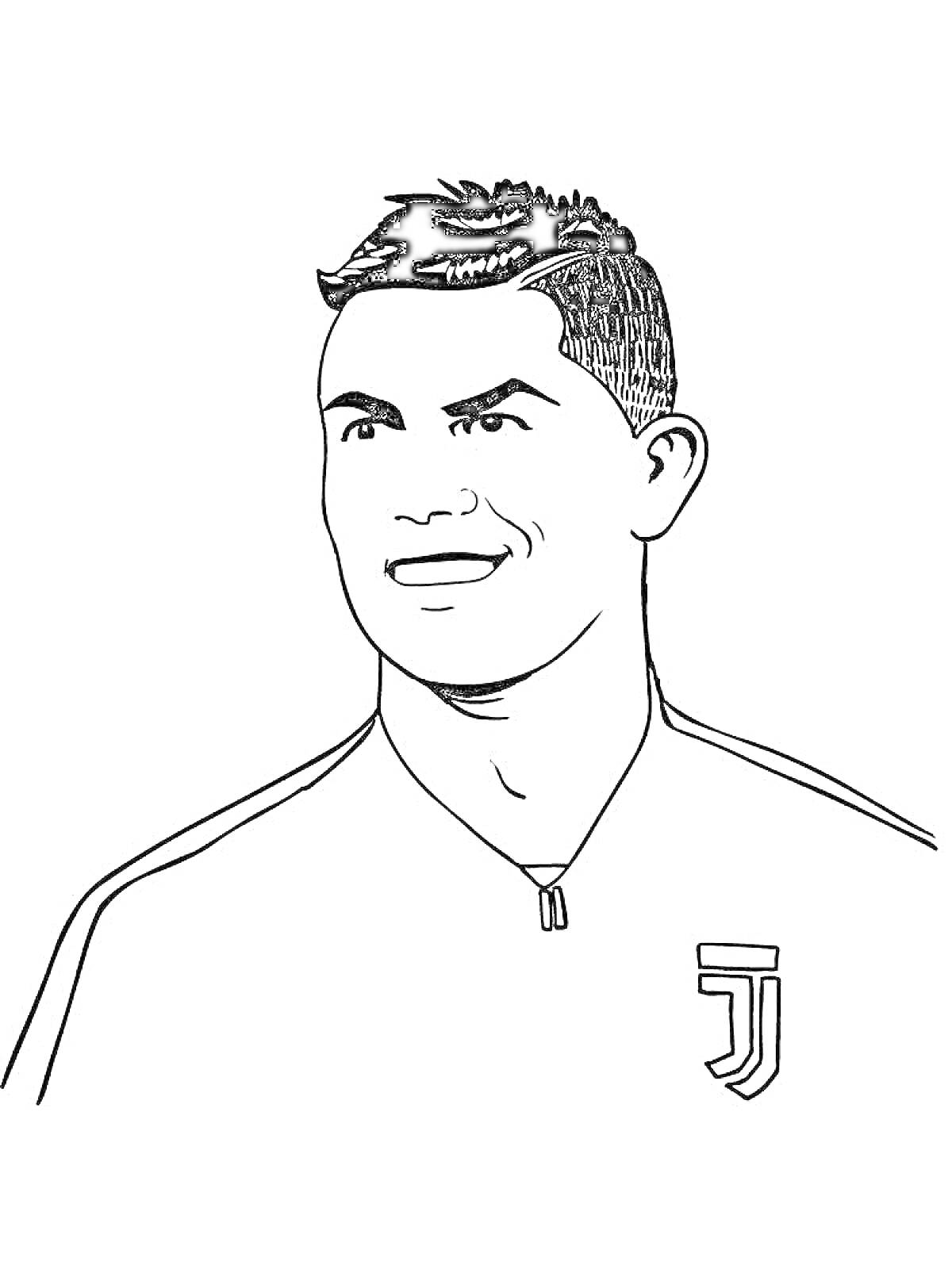 Раскраска Человек в футболке с эмблемой клуба, с короткими волосами