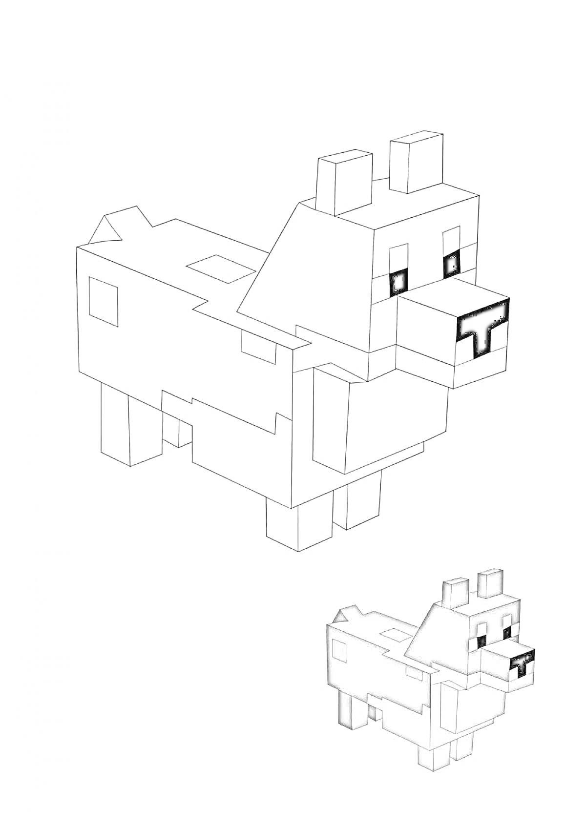 На раскраске изображено: Волк, Minecraft, Кубический, Видеоигра, Для детей, Творчество