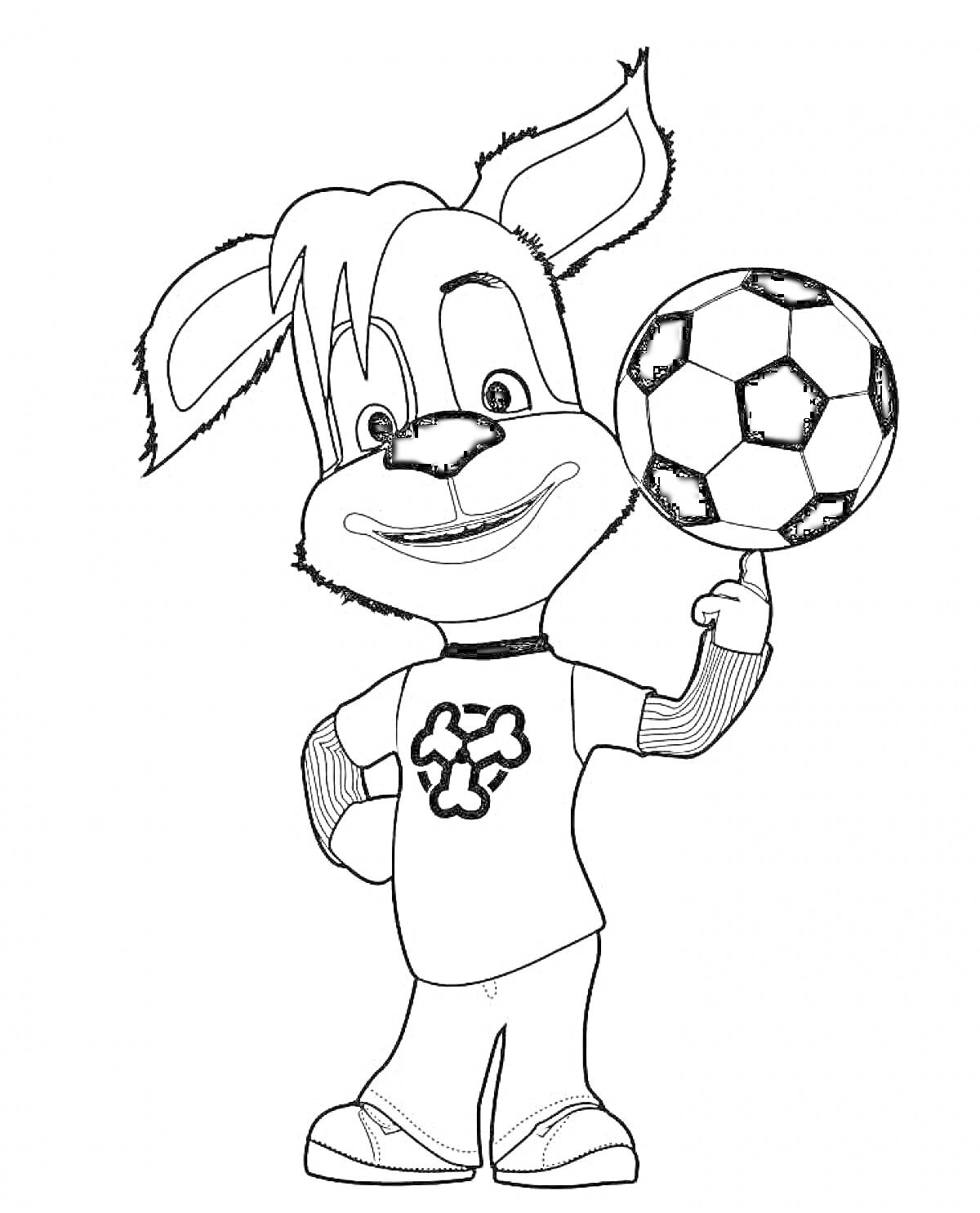 Раскраска Щенок, держащий футбольный мяч на пальце