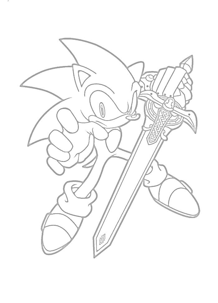 Раскраска Ежик, держащий меч в руке