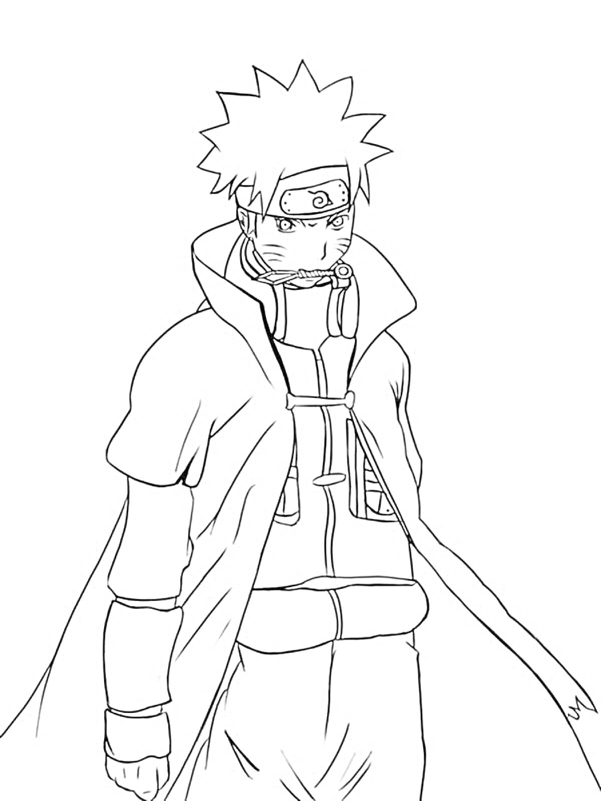 Naruto в плаще и повязке с эмблемой, ручной стиль