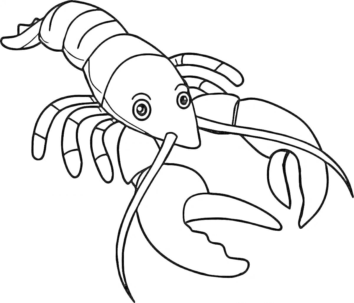 На раскраске изображено: Морское животное, Клешни, Ноги, Глаза, Усики