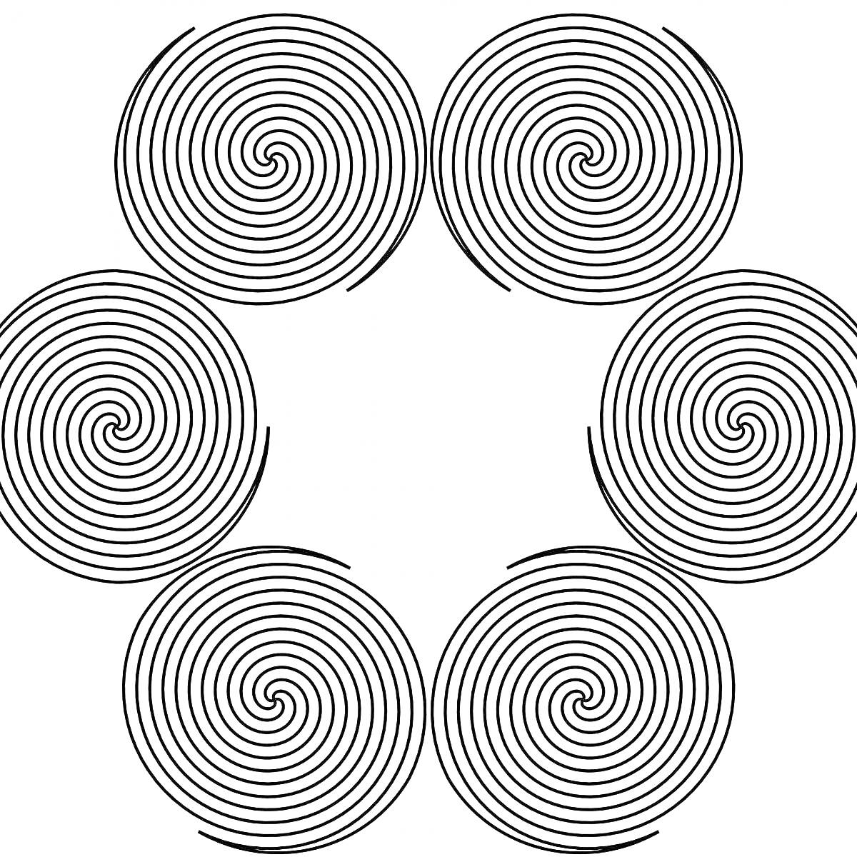 Раскраска Шесть спиралей, расположенные кольцом