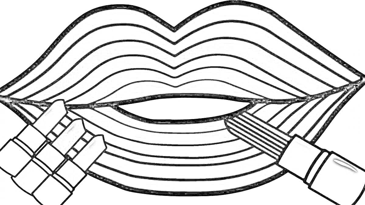 Раскраска Радужные губы с помадами