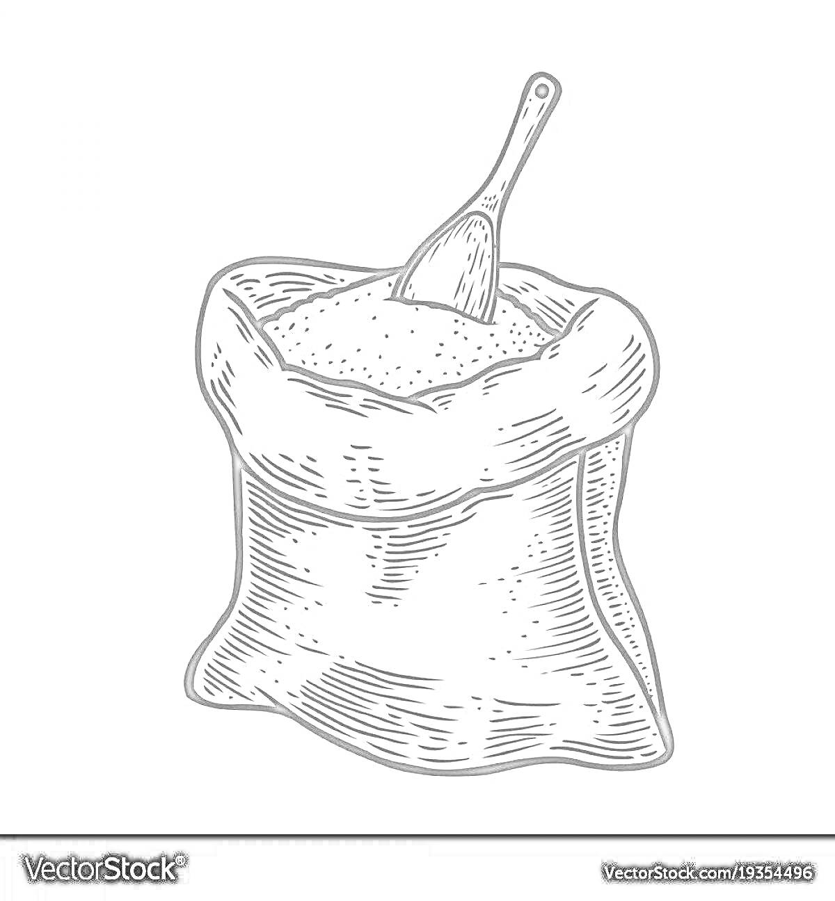 Раскраска Мешок с сахаром и ложкой