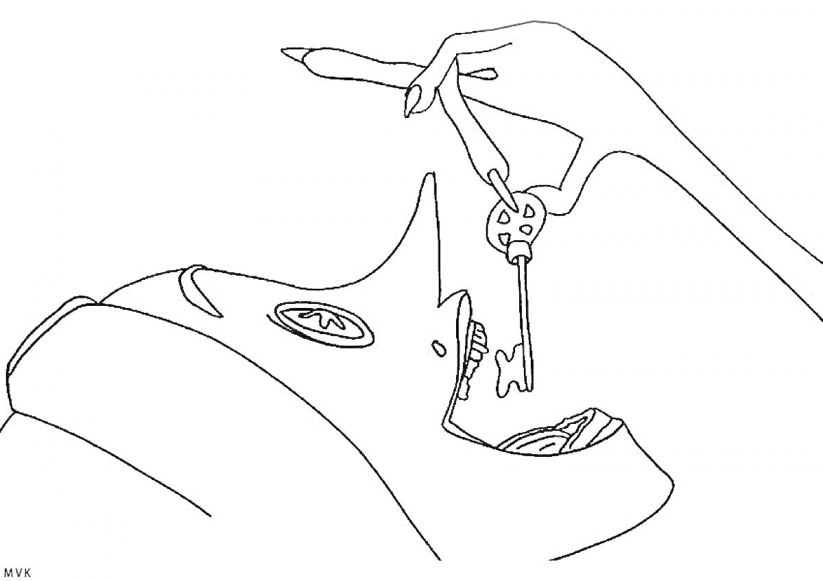 На раскраске изображено: Коралина, Страна кошмаров, Ключ, Рука, Маникюр, Рот, Пуговицы, Глаза