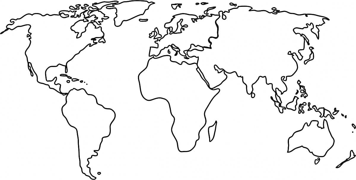 Раскраска Контурная карта мира с границами стран