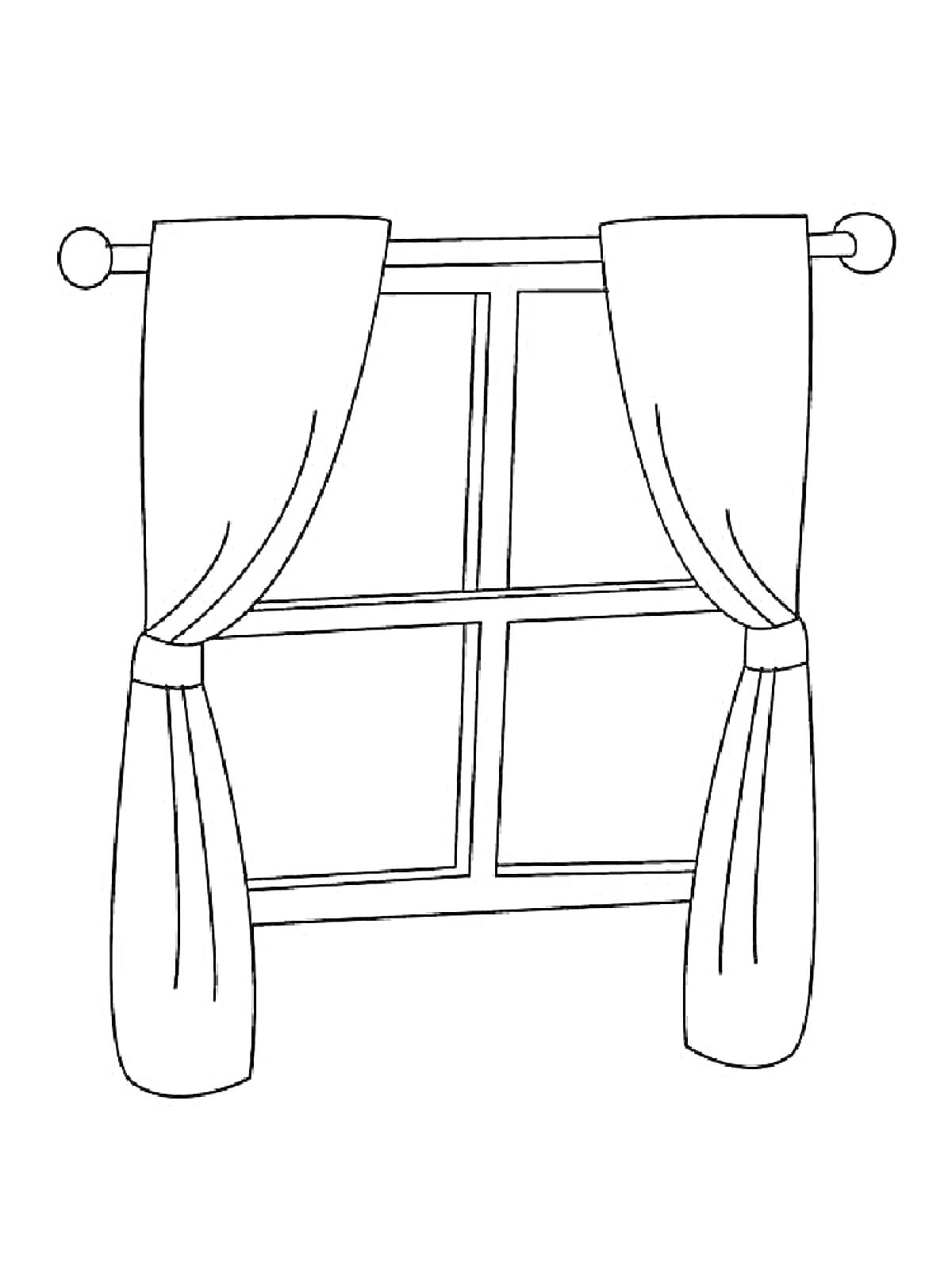 Раскраска Окно с занавесками на карнизе