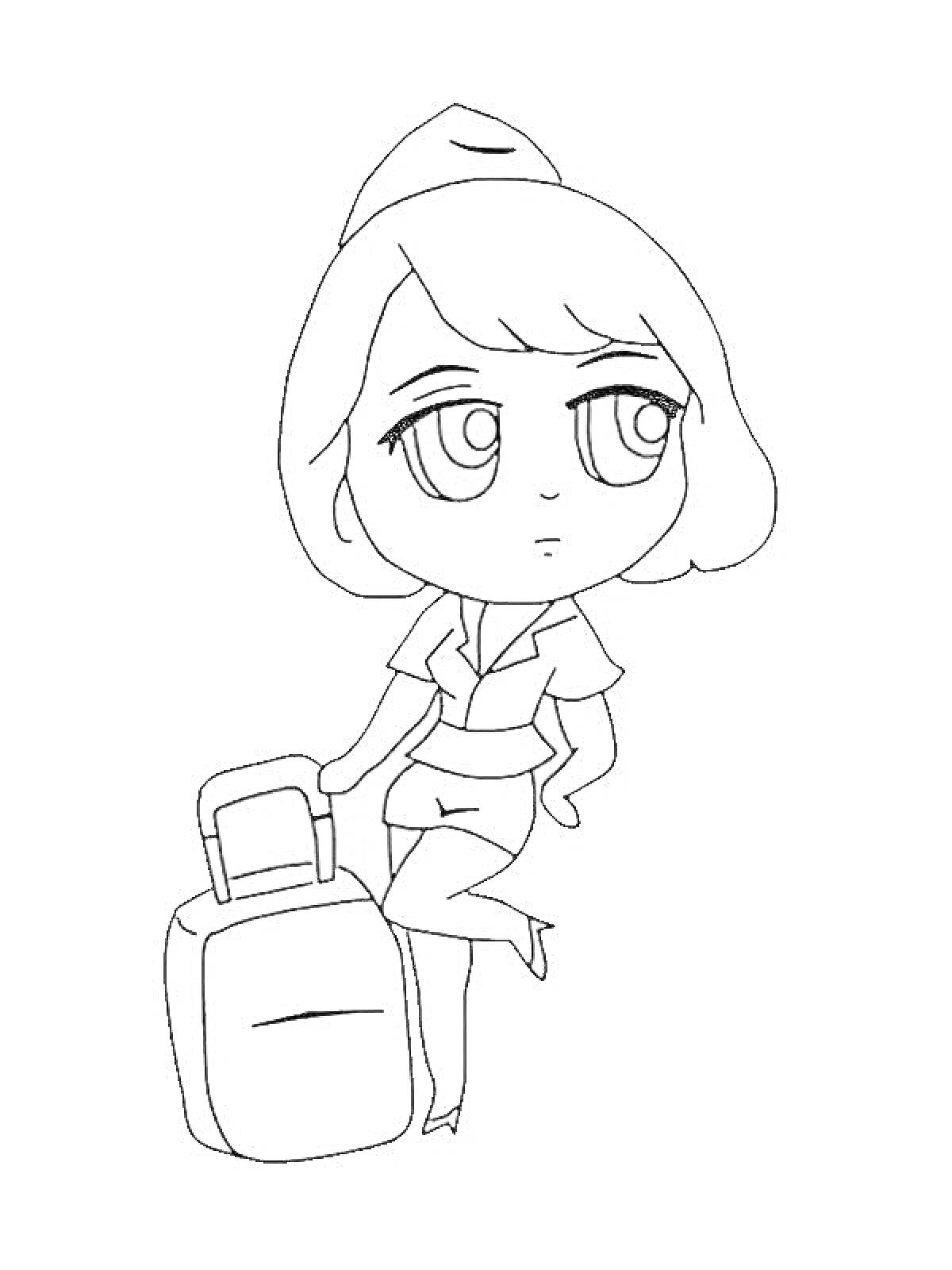 Раскраска Девочка-стюардесса с чемоданом