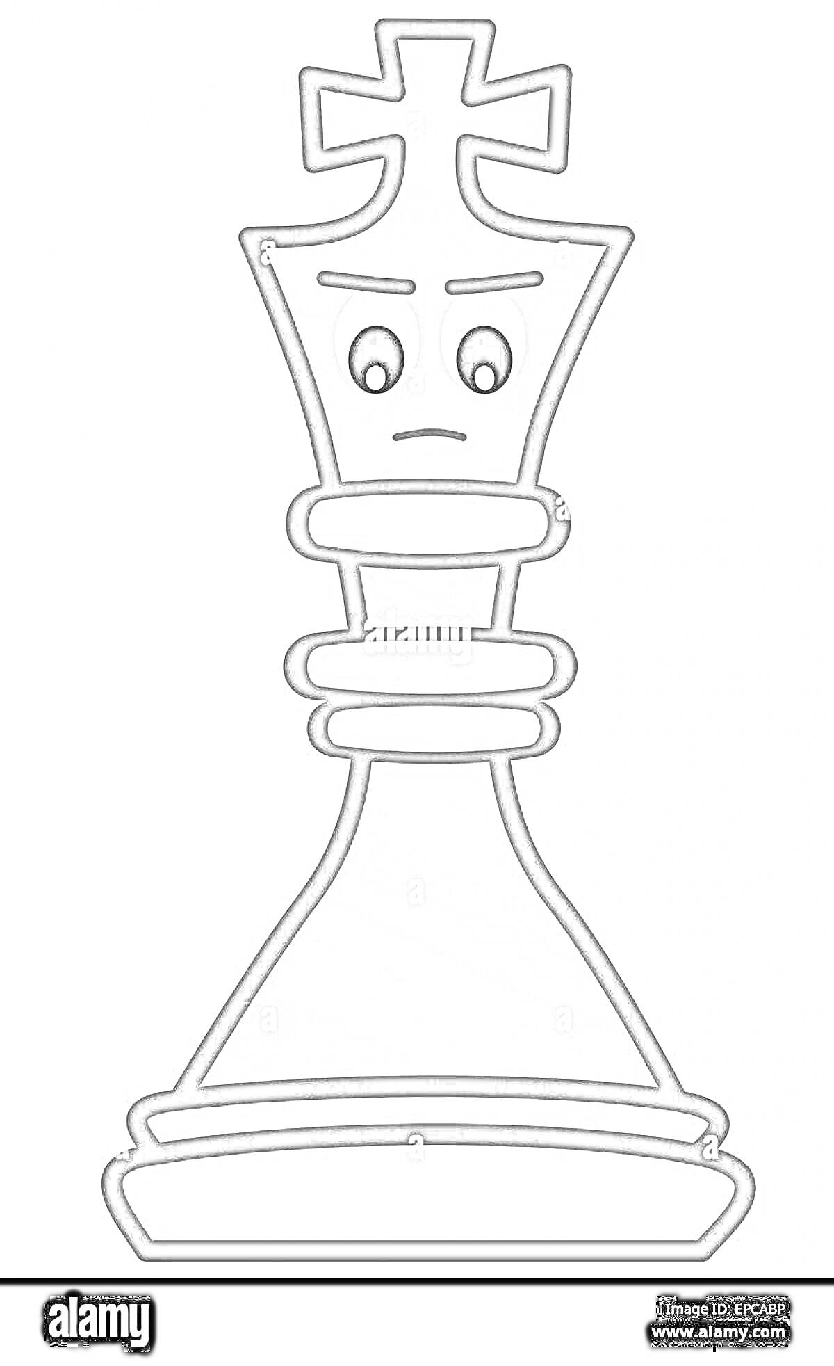 Раскраска Шахматный король с эмоциями и крестообразной короной на белом фоне