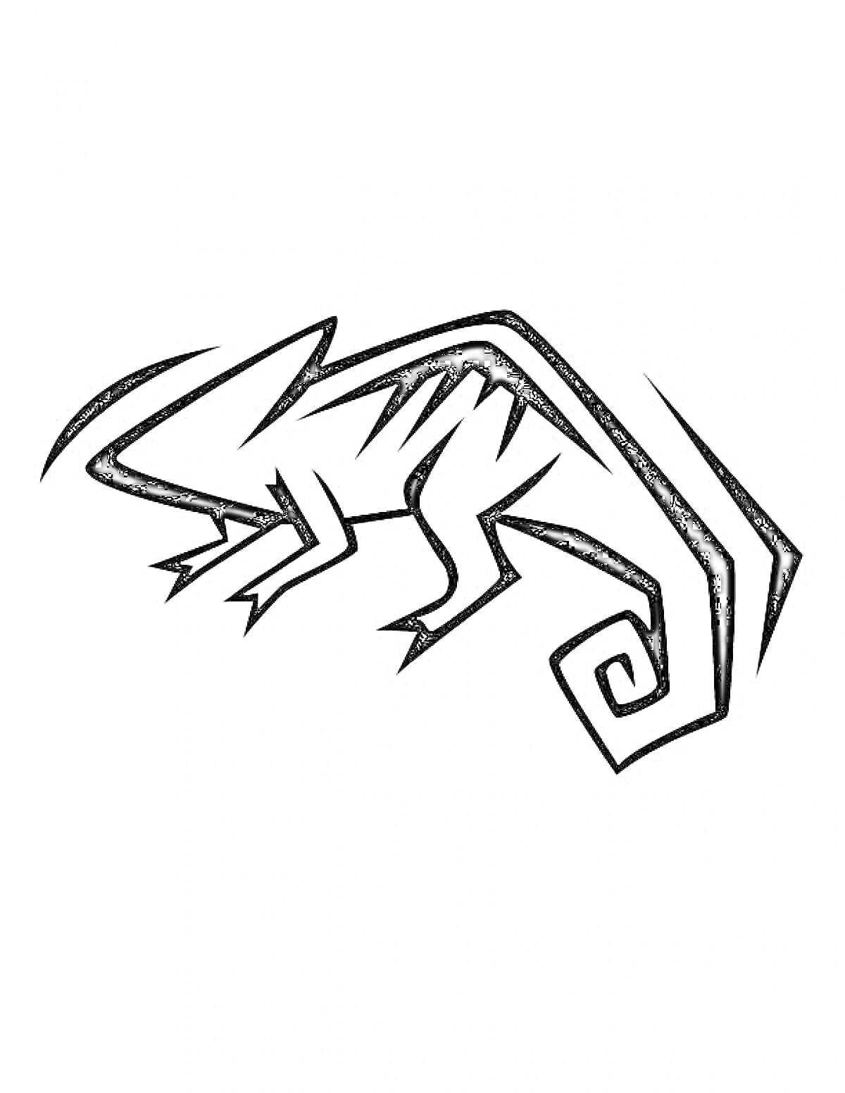 Раскраска Хамелеон с геометрическими узорами и закрученным хвостом