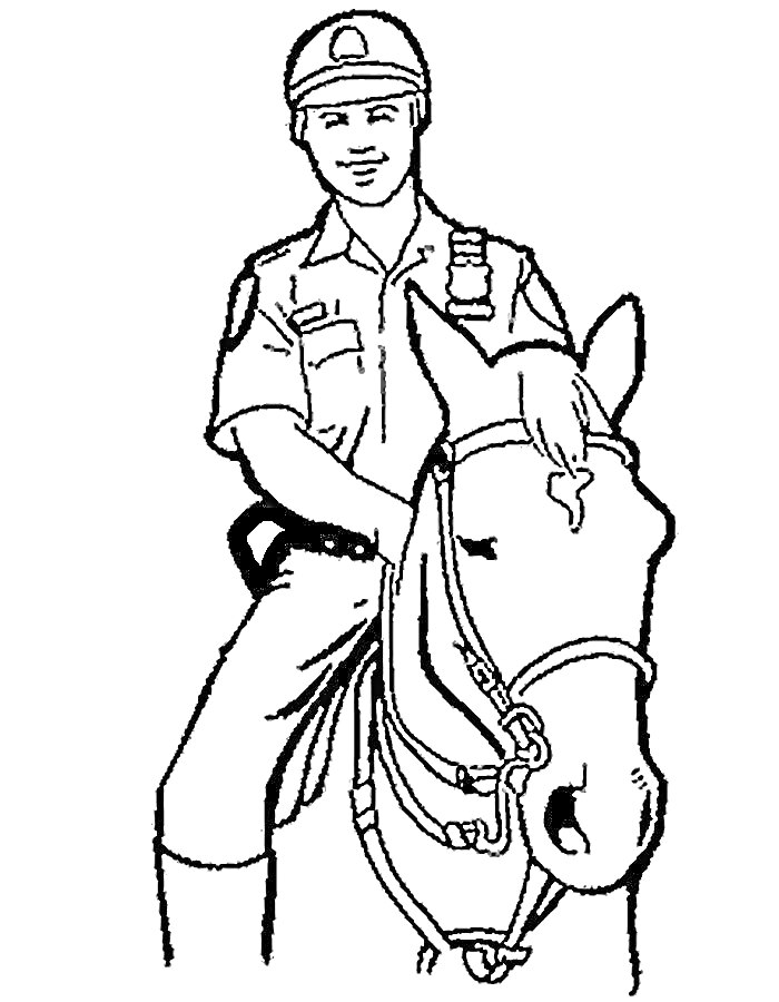 Раскраска Полицейский на лошади