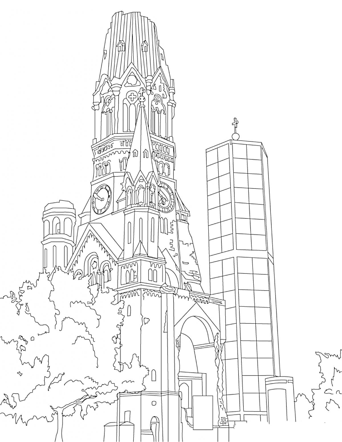 На раскраске изображено: Германия, Церковь, Архитектура, Достопримечательности