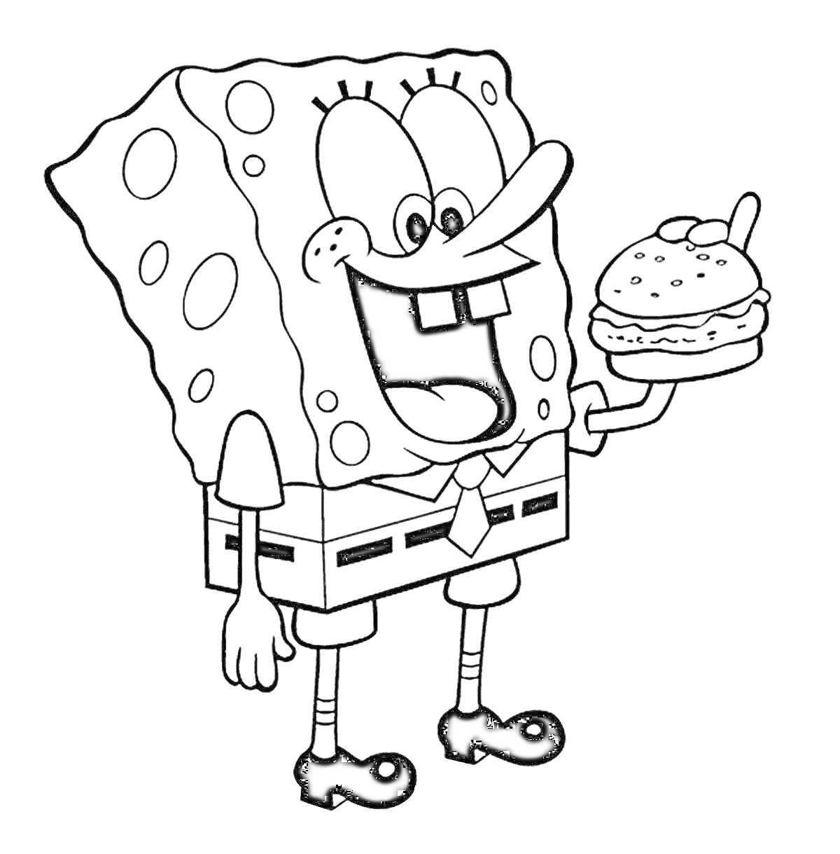 Раскраска Спанч Боб держит бургер