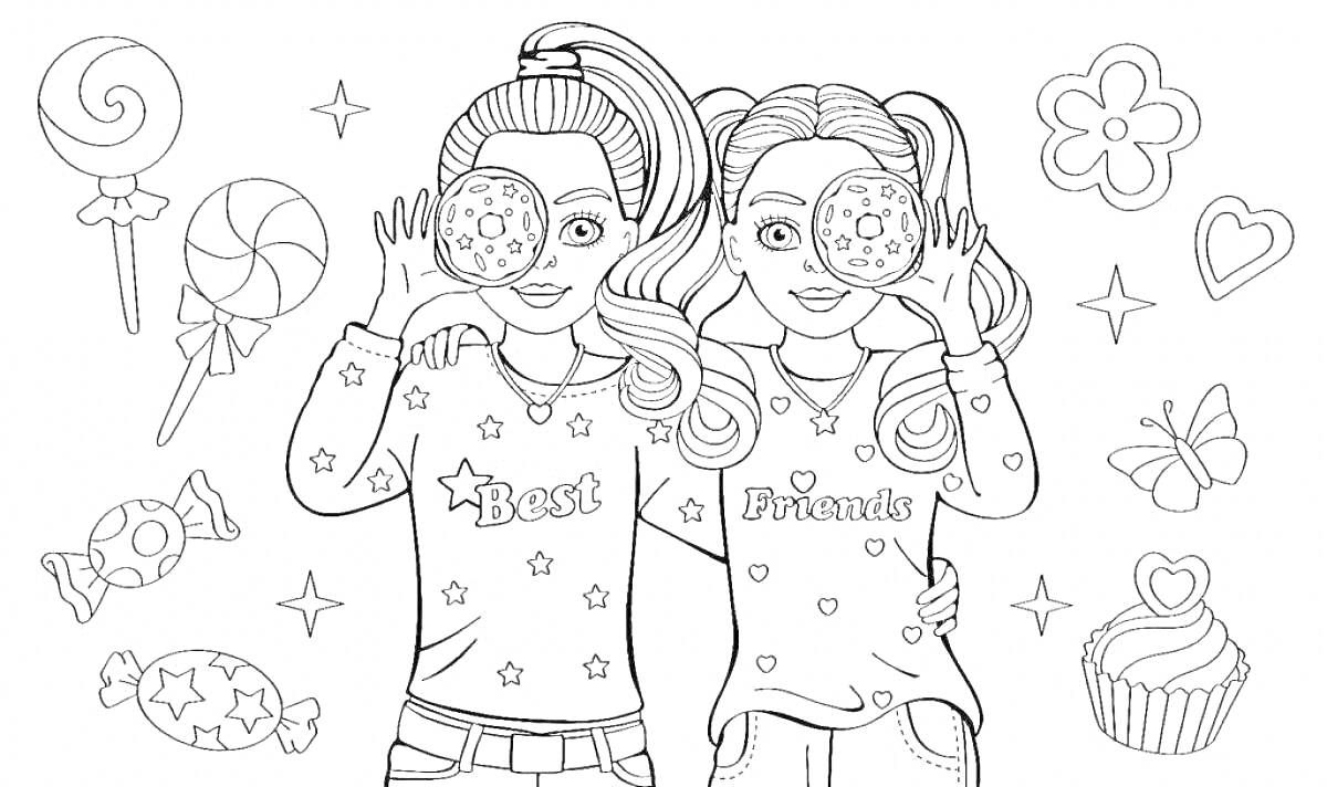Раскраска Девочки с прическами 