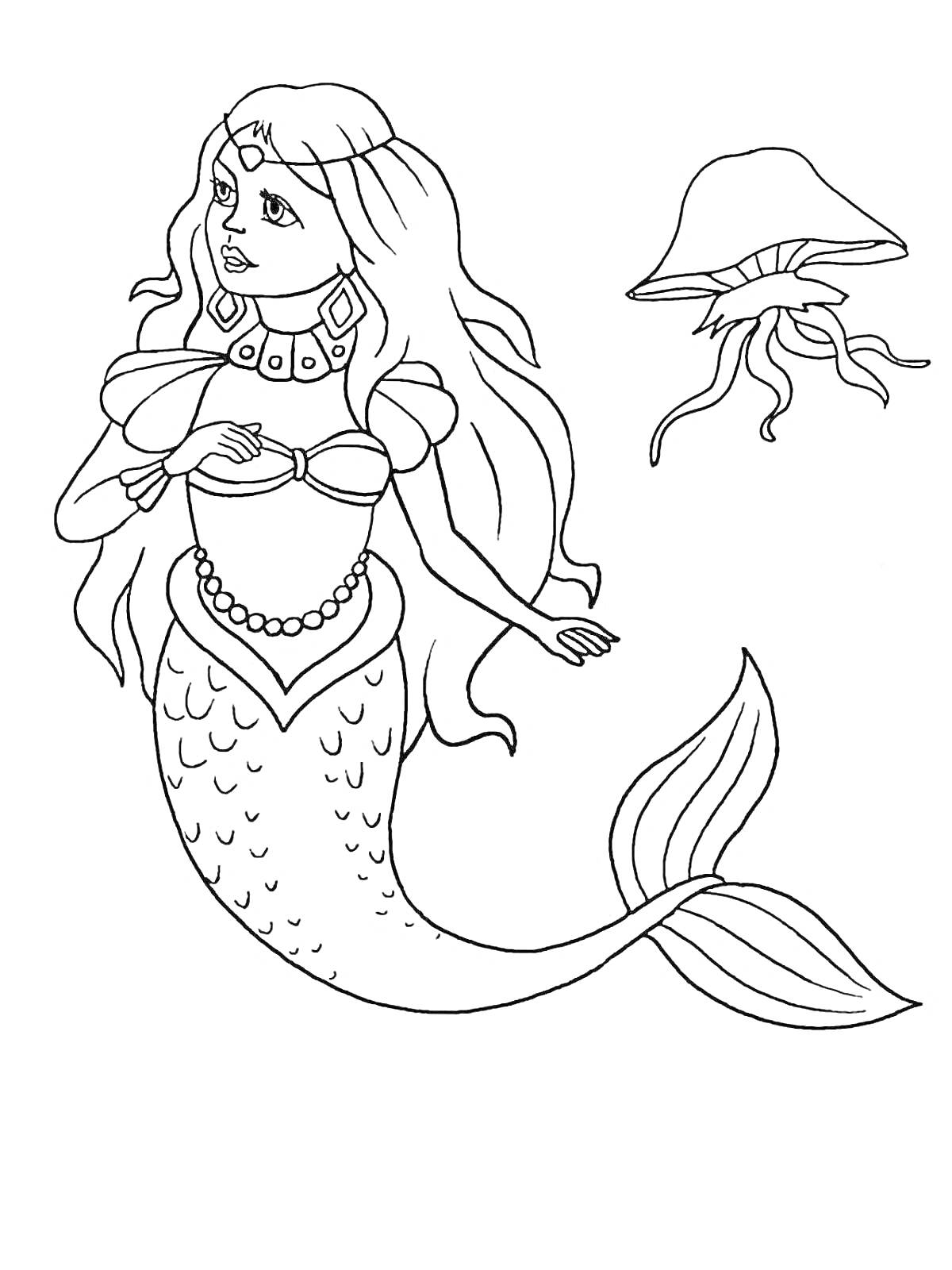 Раскраска Русалка с медузой