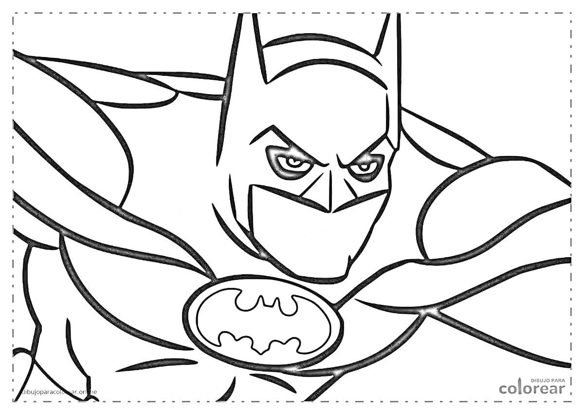 Раскраска Бэтмен в полёте с логотипом на груди