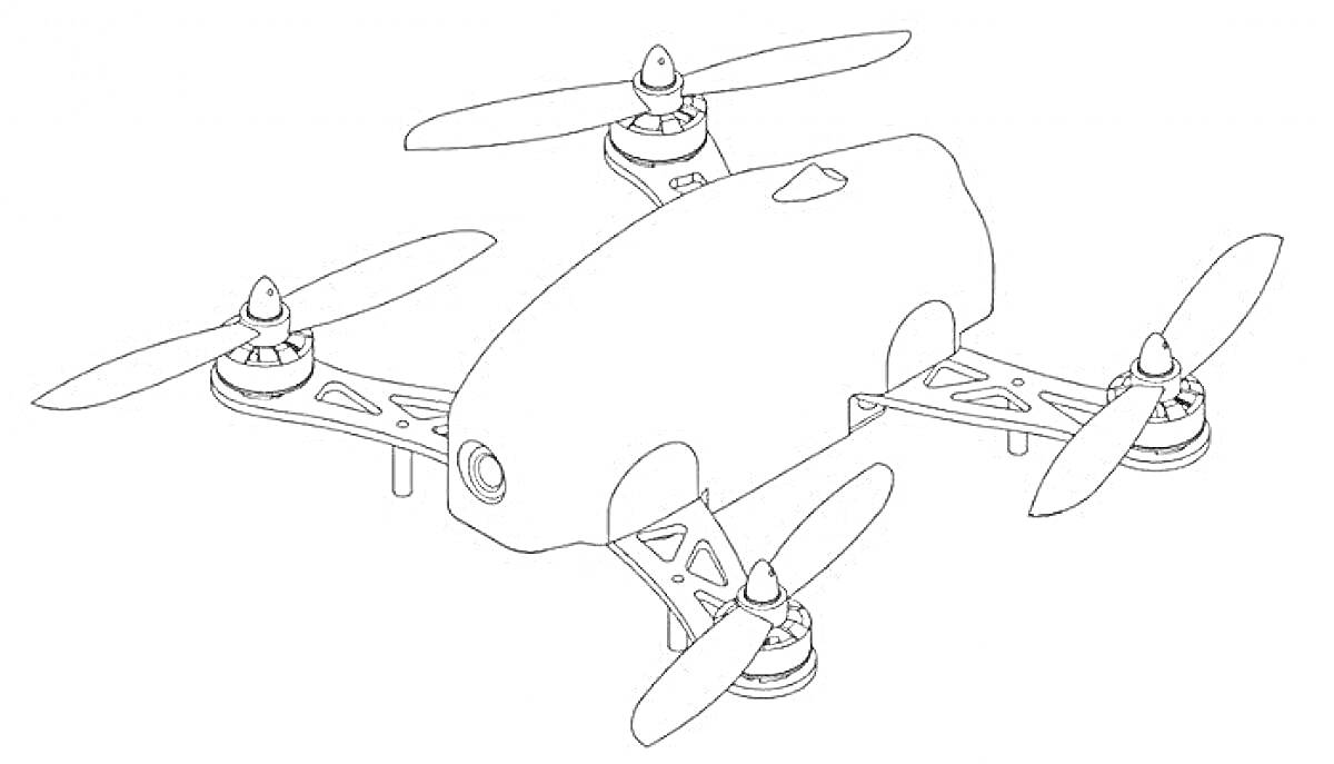 Раскраска Раскраска квадрокоптера с корпусом, четырьмя пропеллерами и камерой