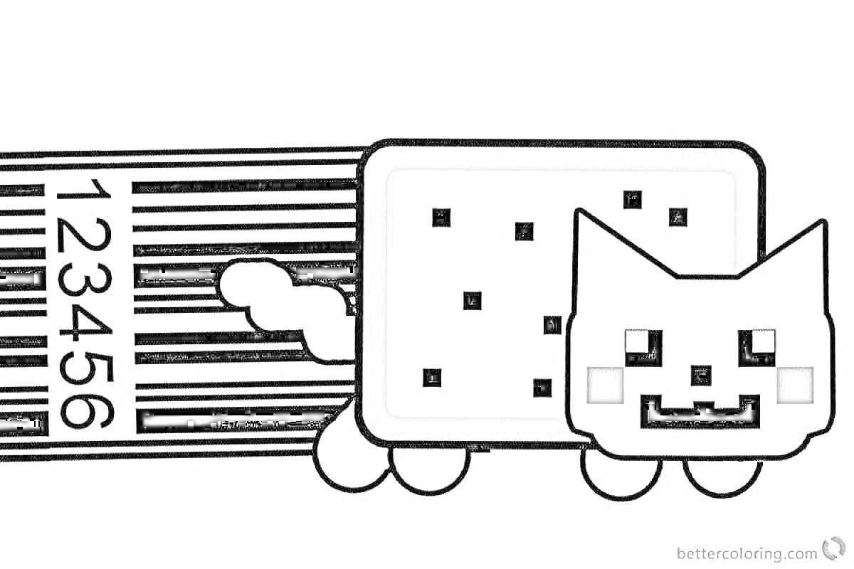 Раскраска Кэт с телом вафли на фоне штрих-кода