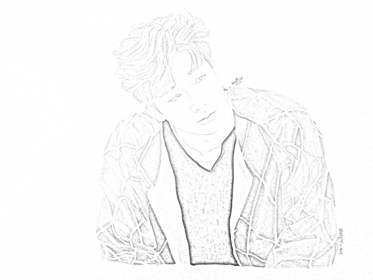 Раскраска Портрет молодого человека в куртке с графическим узором