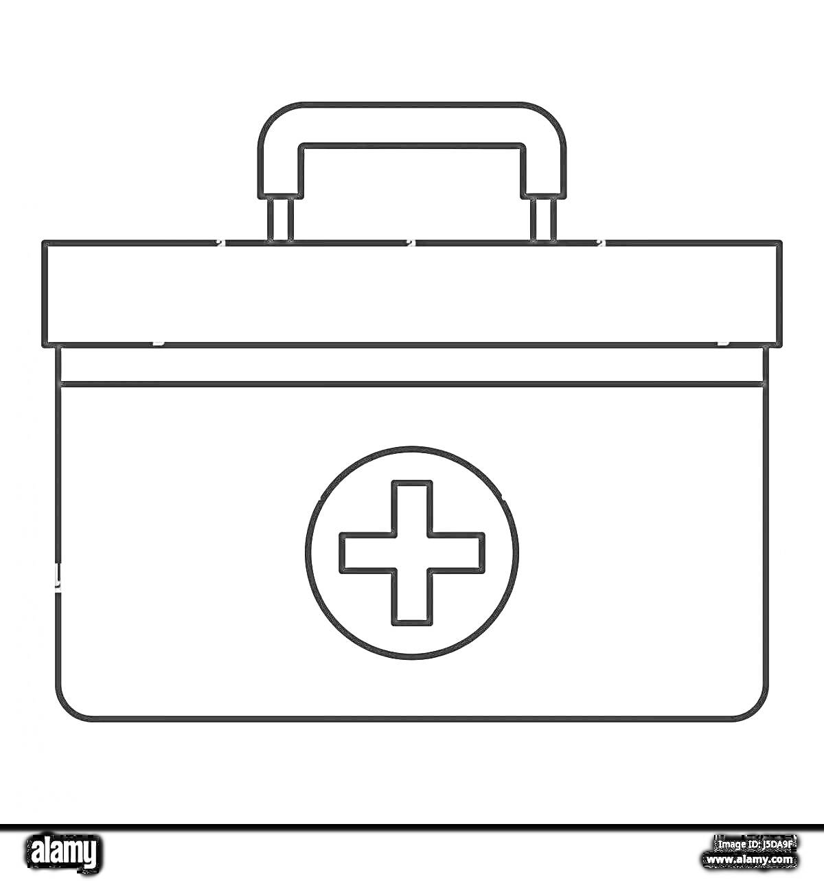 На раскраске изображено: Аптечка, Крест, Ручка, Медицина, Первая помощь