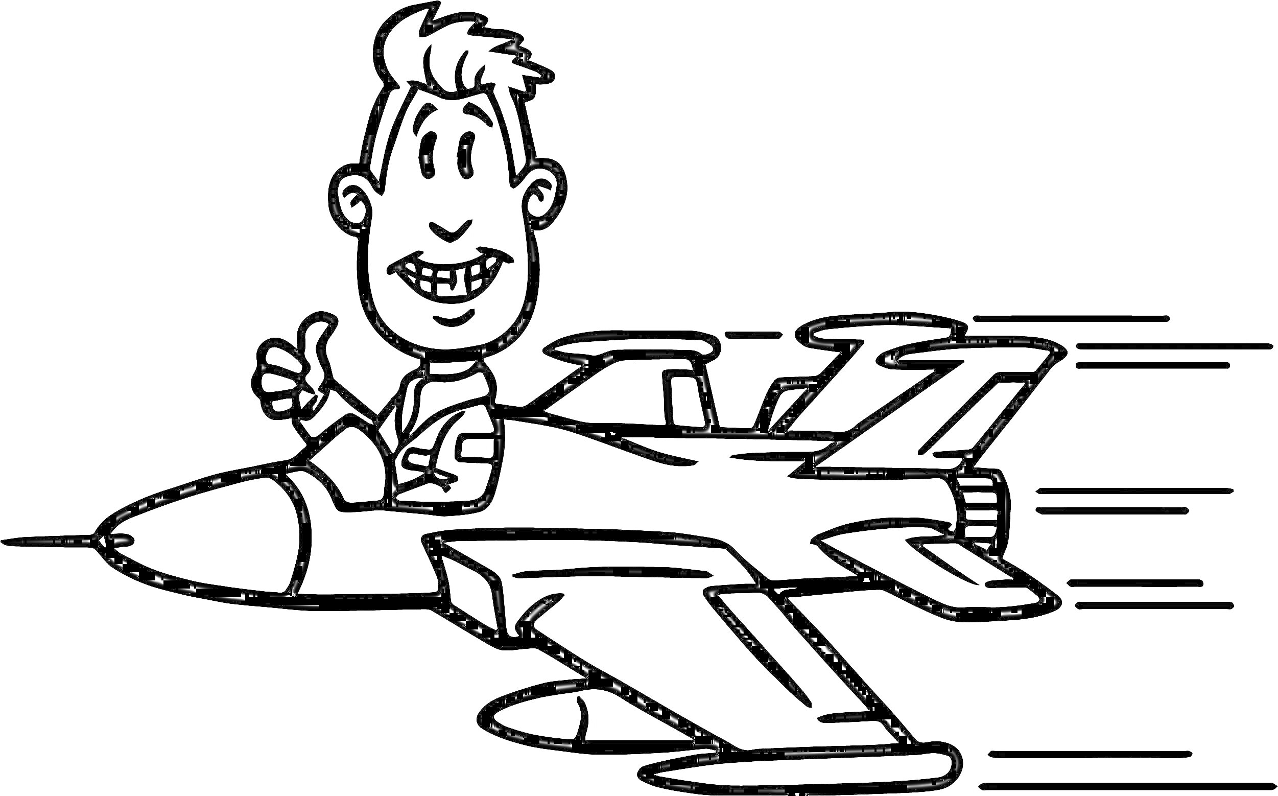 На раскраске изображено: Пилот, Реактивный самолёт, Полет, Авиация, Летчик, Воздушное судно