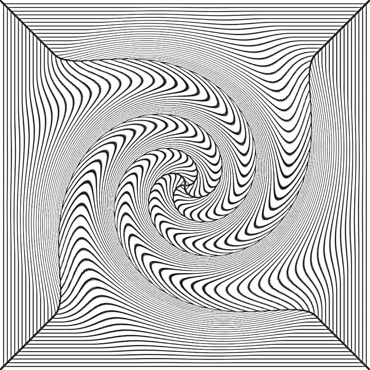 Спиральные волны: черно-белый узор с 3D-эффектом