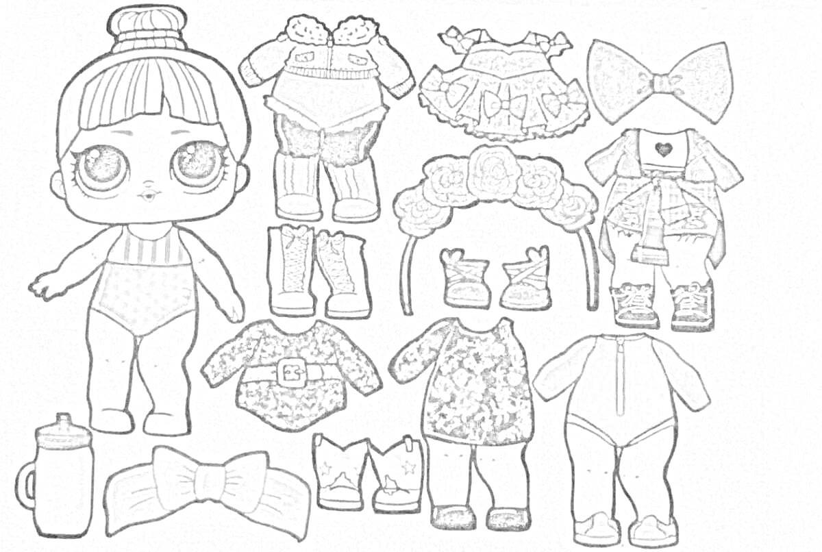 Раскраска Кукла ЛОЛ с аксессуарами и одеждой