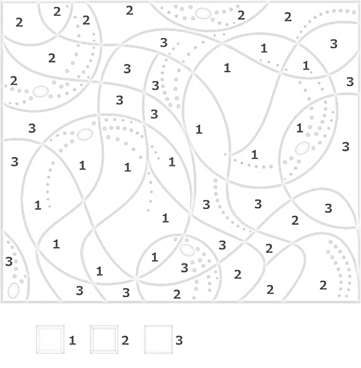 Раскраска Разукрашка по номерам с волнистыми линиями и элементами 1, 2, 3