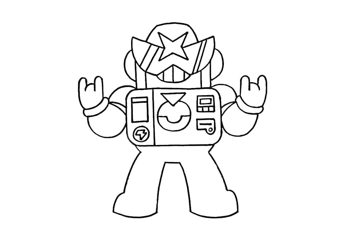 На раскраске изображено: Бравл Старс, Поднятые руки, Робот
