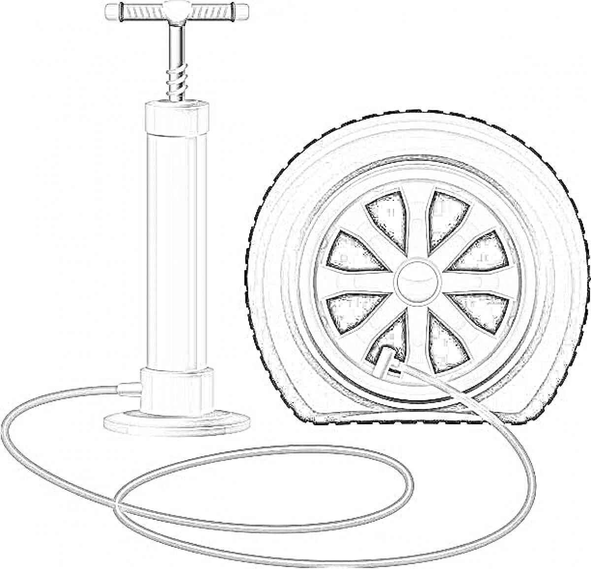 Ручной насос и автомобильное колесо