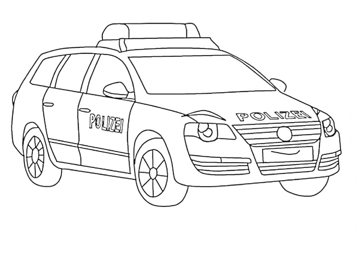 Раскраска Полицейская машина с мигалкой и надписью 