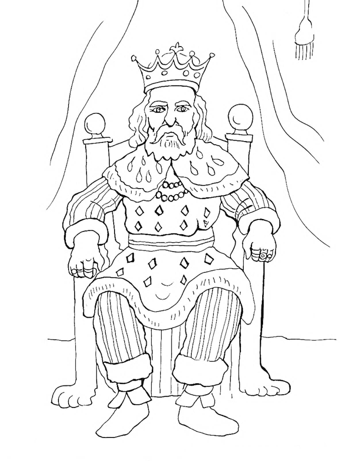 На раскраске изображено: Царь, Трон, Корона, Человек, Мантия, Средневековье