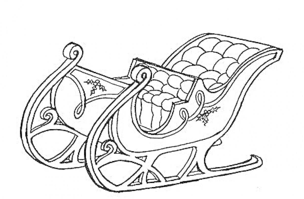 Раскраска Санки с декоративными элементами и мягким сиденьем