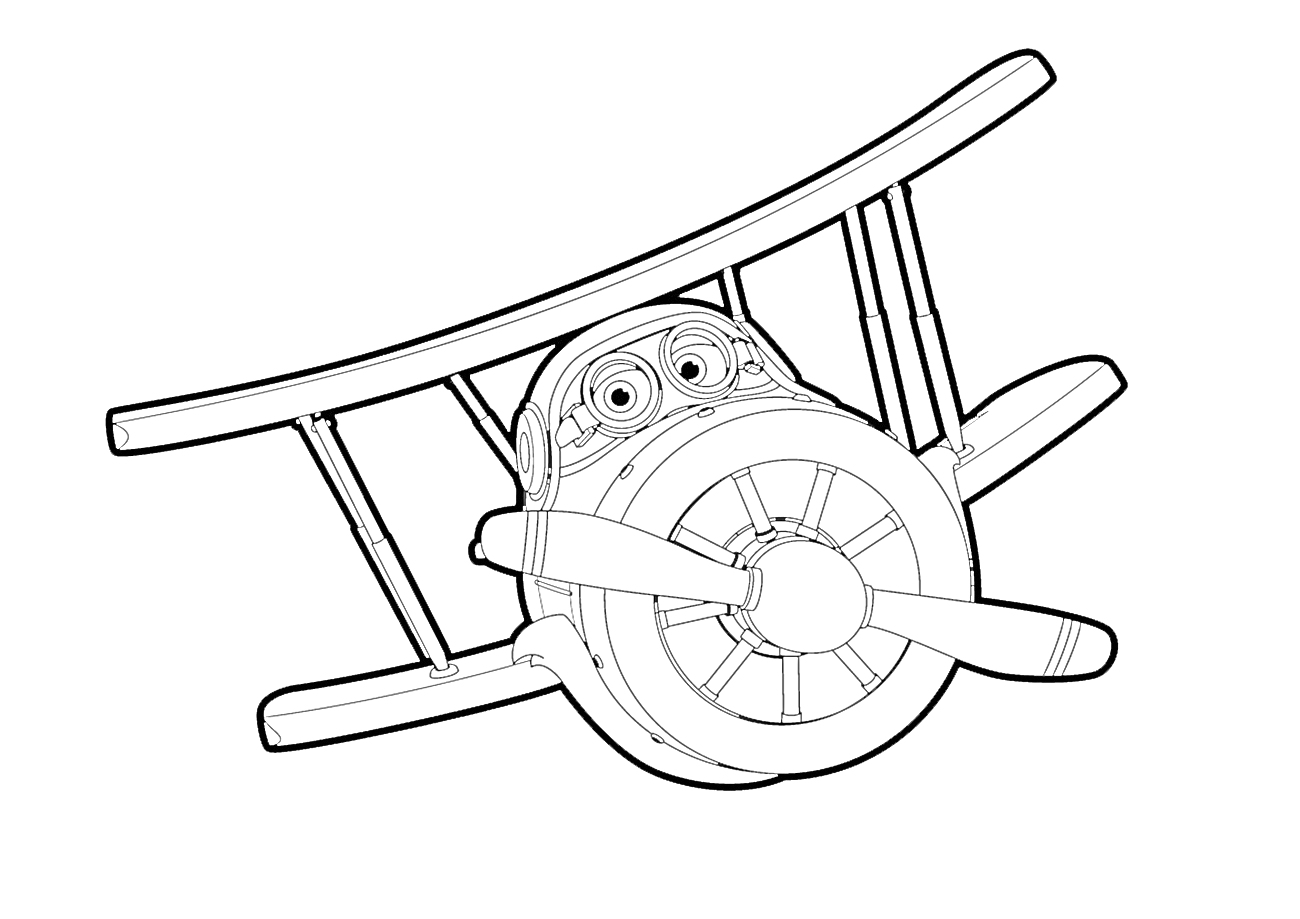Раскраска Двухплоскостной самолёт с передним винтом из мультфильма Супер Крылья