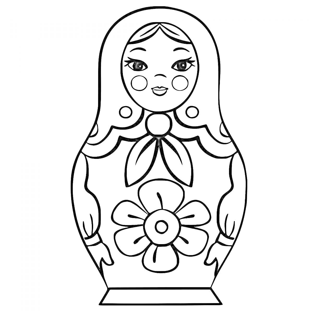 Раскраска Матрешка с цветком и лентой