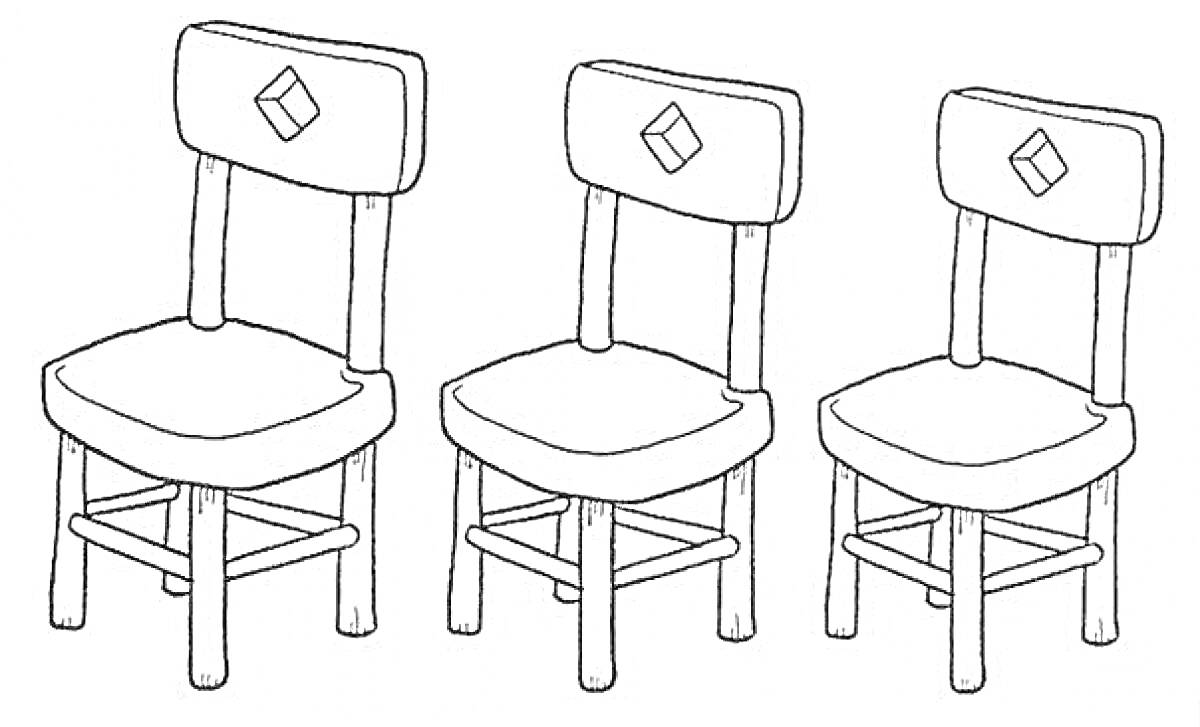 Раскраска Три детских стула с ромбовидным узором на спинках