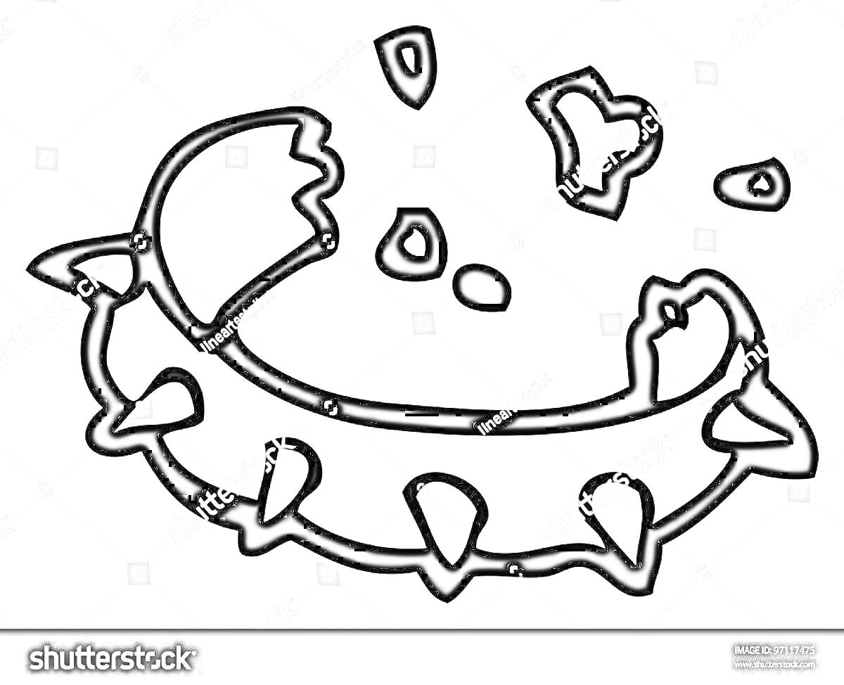 Раскраска Ошейник с шипами в мультяшном стиле с пряжкой и отдельными элементами