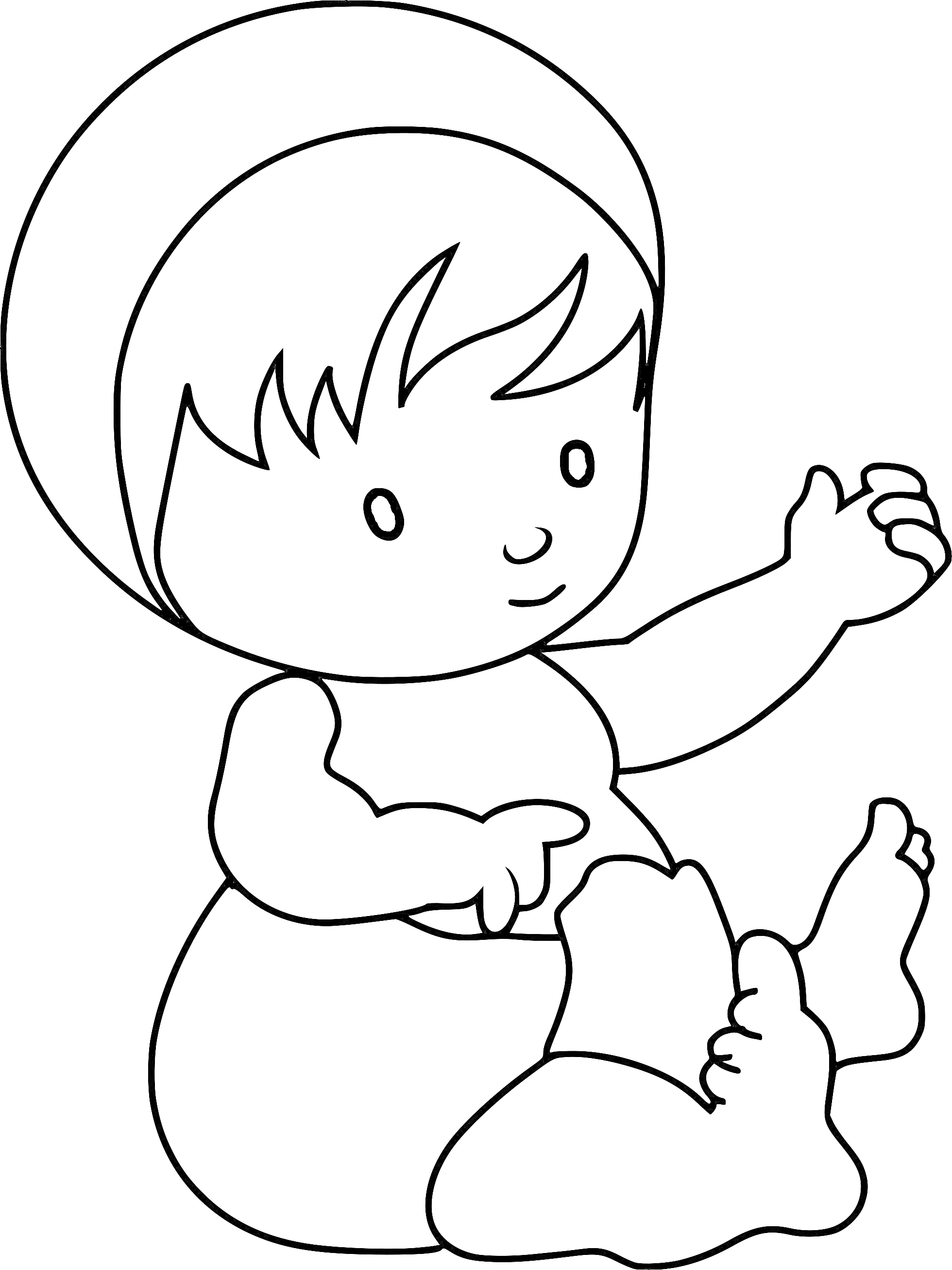 На раскраске изображено: Пупсик, Ребенок, Девочка, Чепчик, Согнутые ноги
