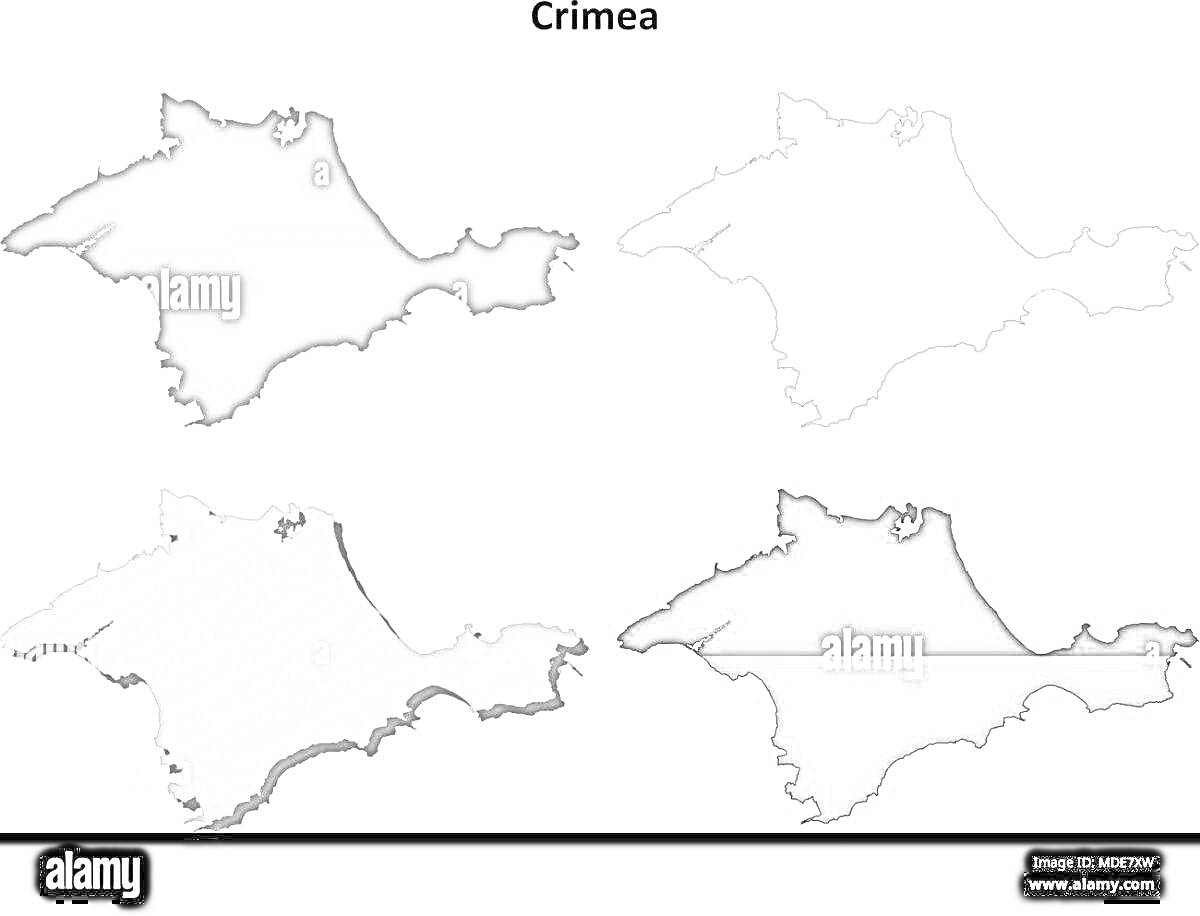 карта Крыма с различными вариантами заливки и контуров