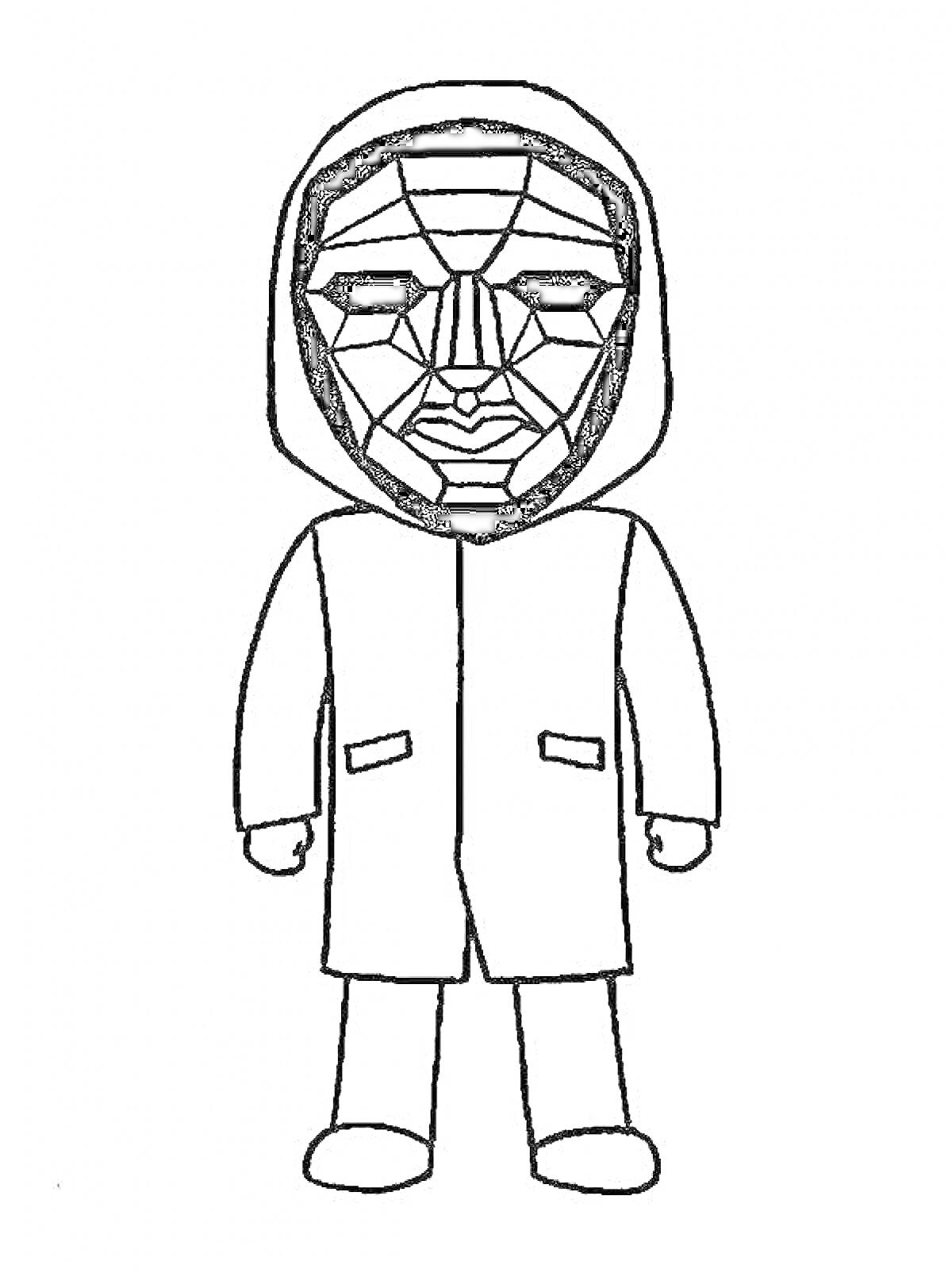 Раскраска охранник в маске в капюшоне из игры в кальмара