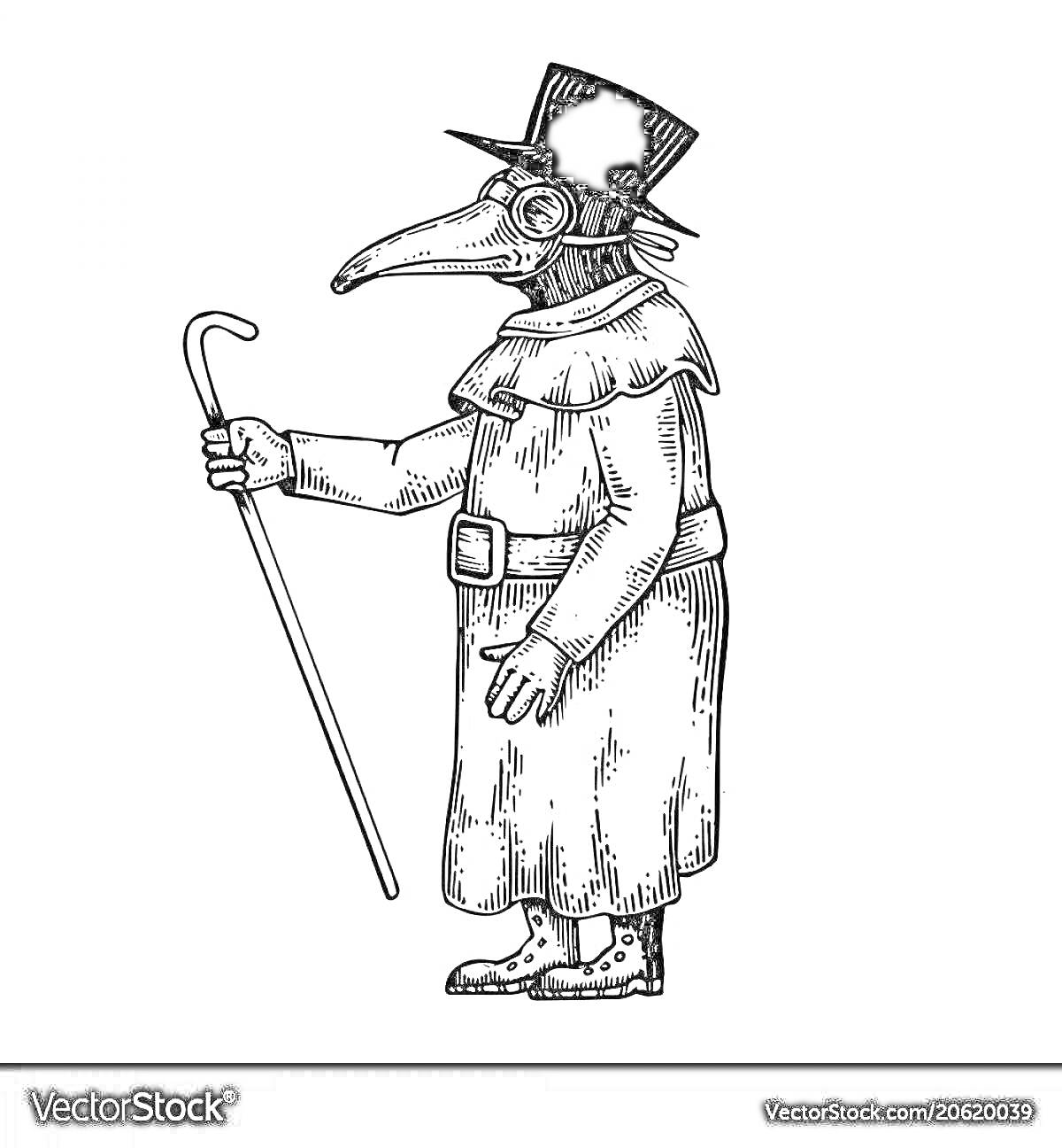 На раскраске изображено: Чумной доктор, Маска, Шляпа, Исторический костюм, Средневековье