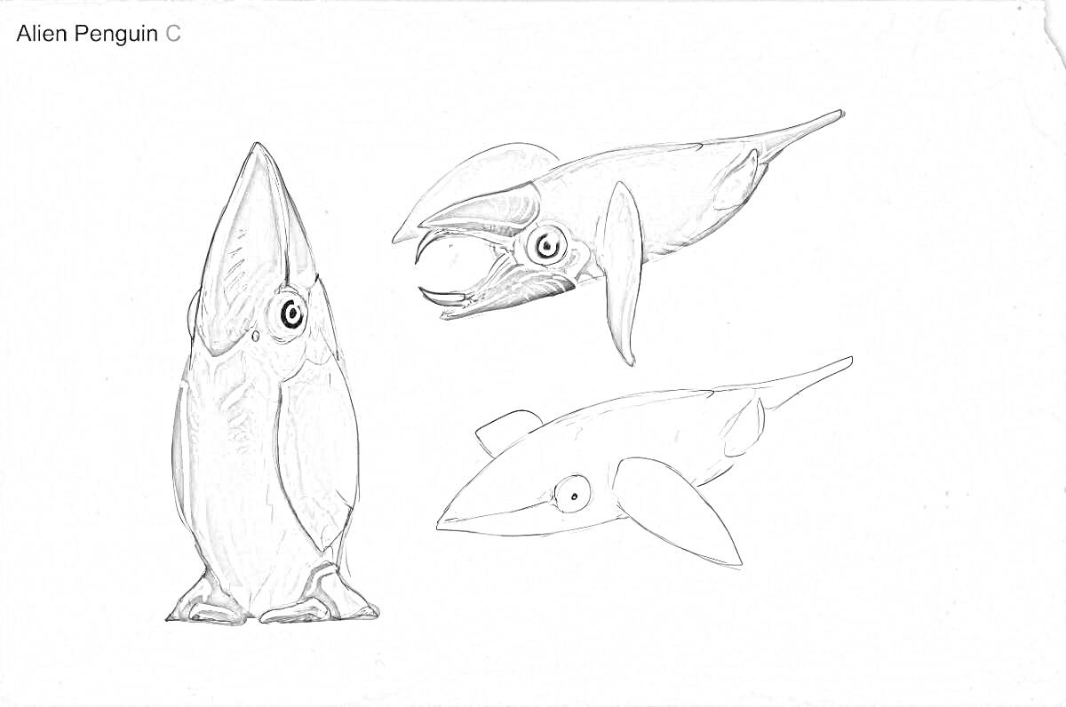 На раскраске изображено: Фантастика, Животные, Подводный мир, Стоящий пингвин