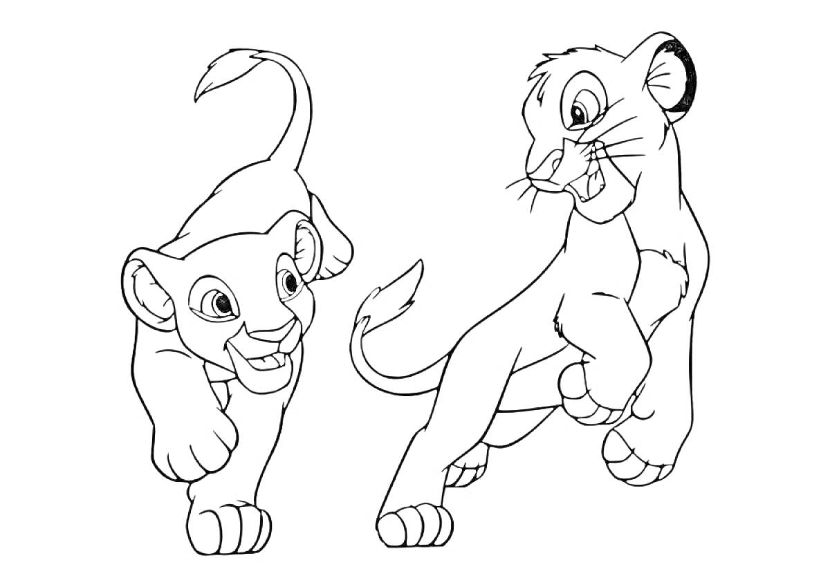 Раскраска Два играющих львенка из фильма 