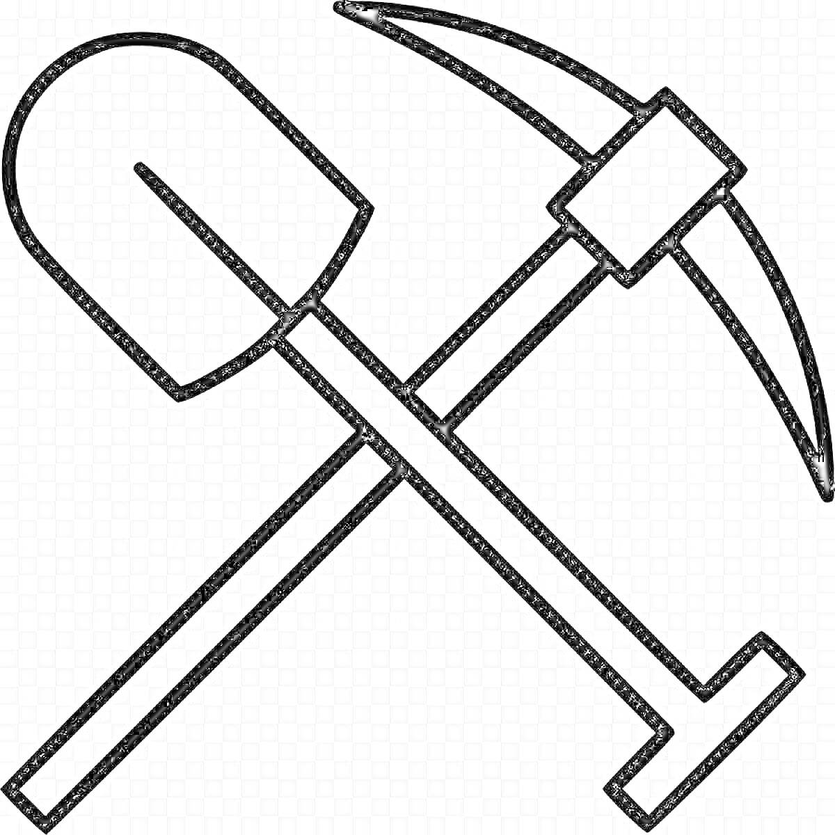 На раскраске изображено: Лопата, Кирка, Инструмент, Строительство