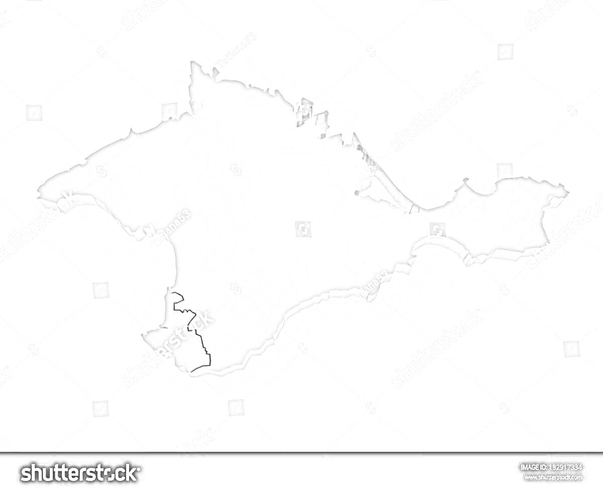 Раскраска Карта Крымского полуострова с отмеченными границами и водными объектами