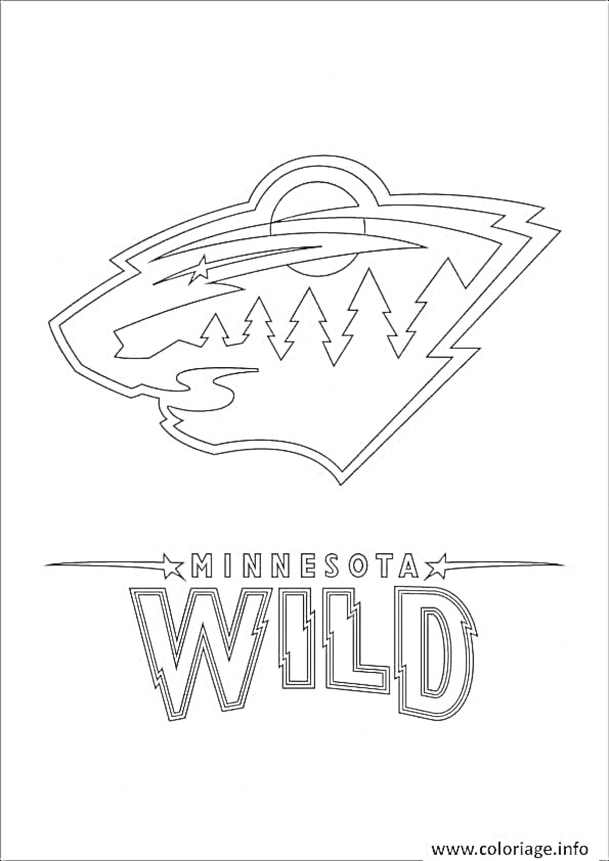 На раскраске изображено: Хоккей, Спорт, Лед, Деревья, Солнце, Медведь, Логотипы