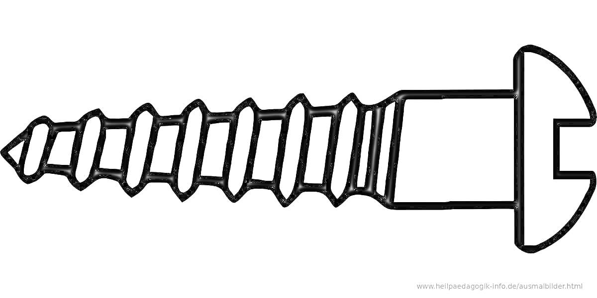 Чёрно-белое изображение шурупа с резьбой и плоской головкой