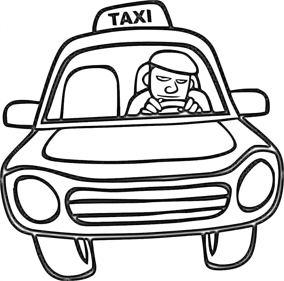 На раскраске изображено: Водитель, Такси, Руль, Транспорт, Профессия, Работа