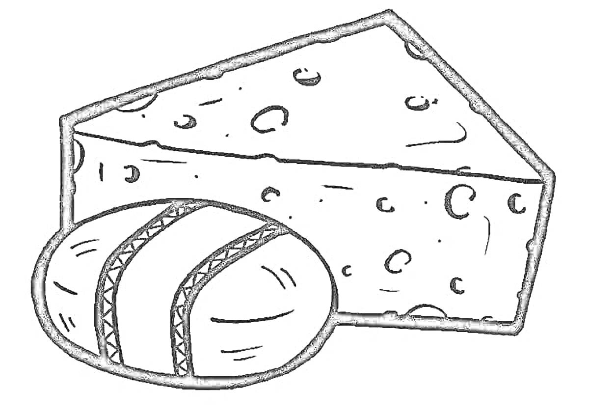 На раскраске изображено: Молочные продукты, Сыр, Масло, Еда, Контурные рисунки